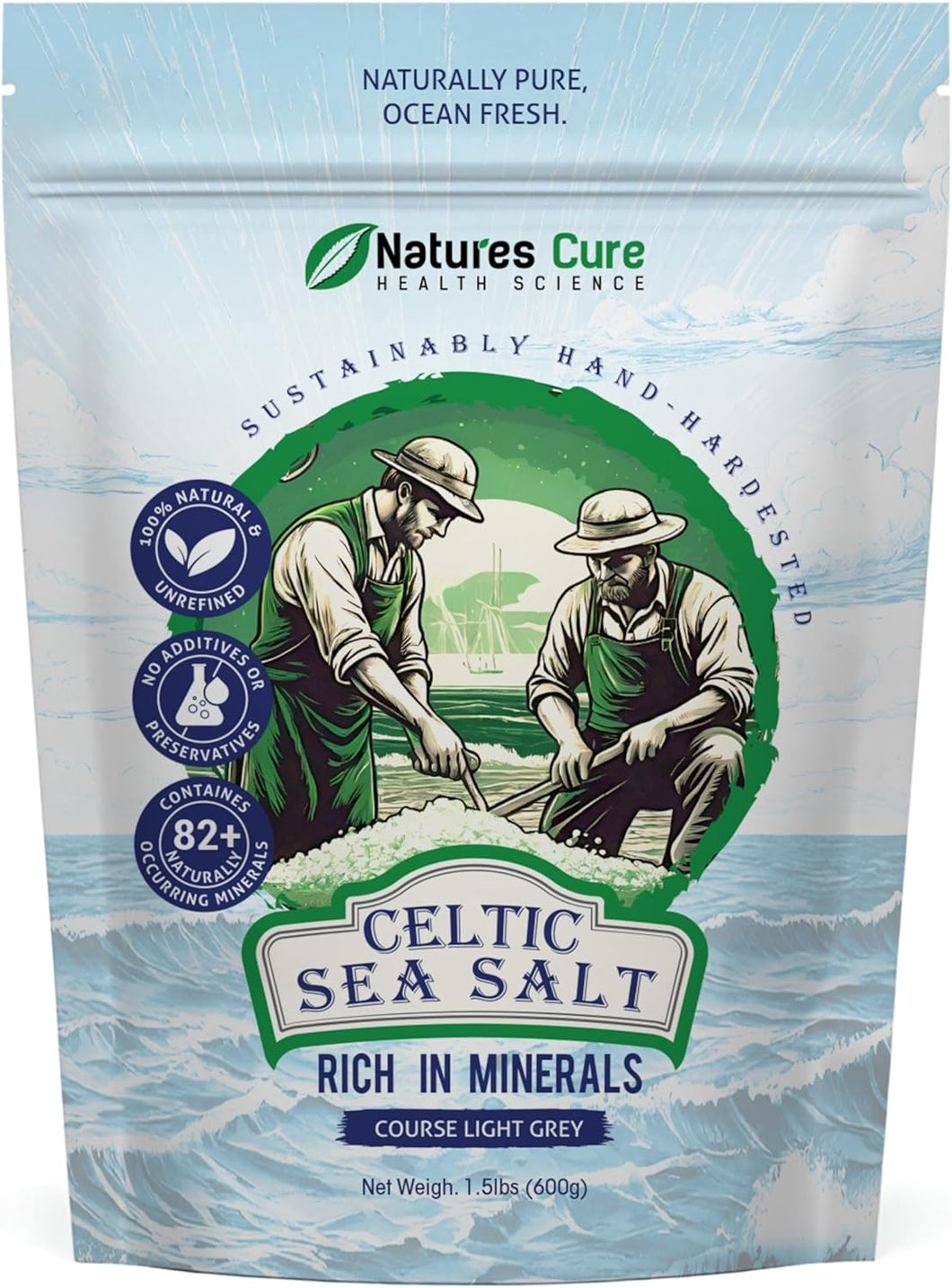 Celtic Sea Salt – 100% Natural Unrefined Organic Celtic Sea Salt – Over 85 Rich Minerals Naturally Included – Light Grey, 600g – by Natures Cure